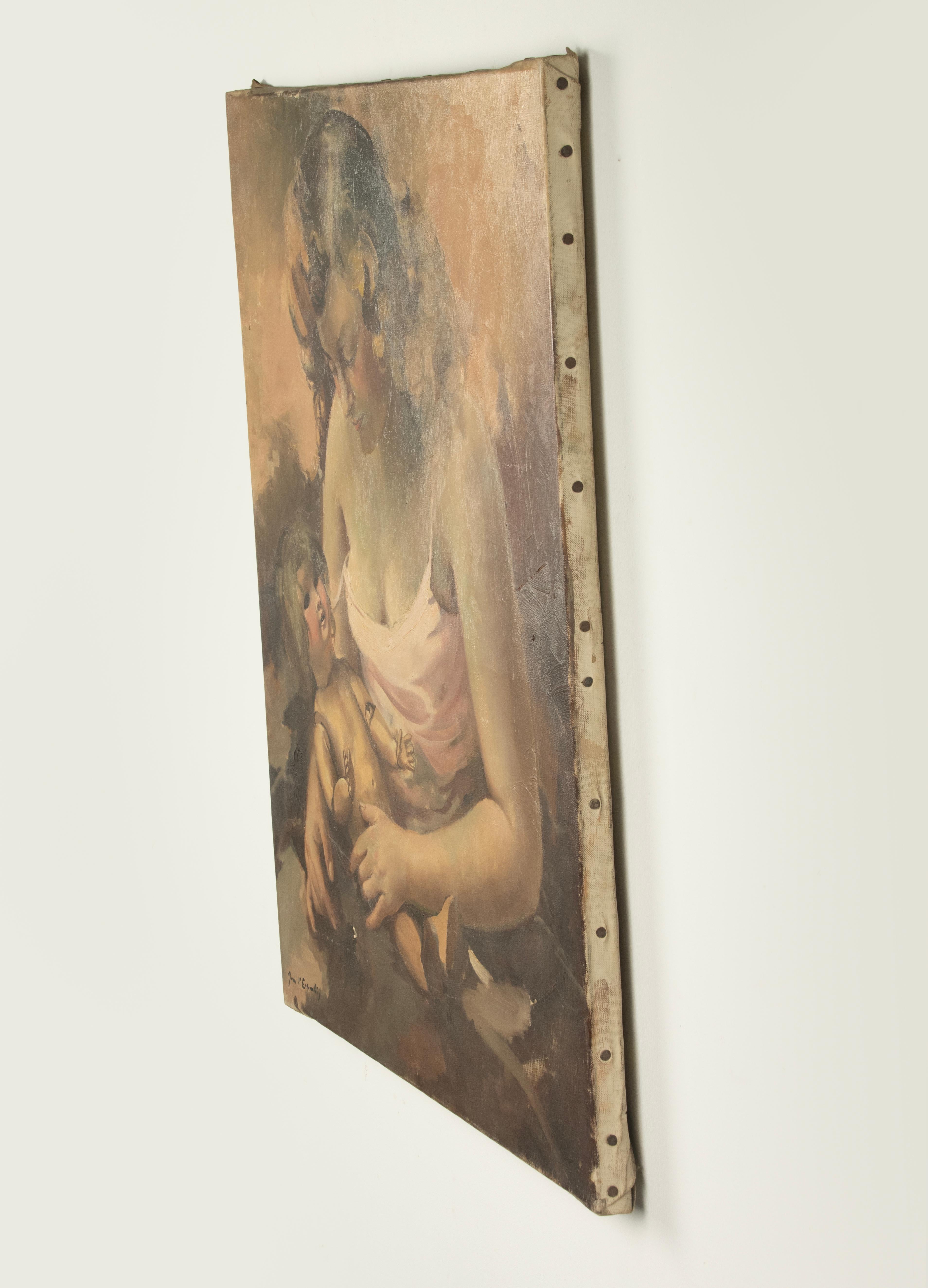 Mitte 20. Jahrhundert Ölgemälde - Jean d'Esparbès - Öl auf Leinwand - Mutterschaft im Angebot 3