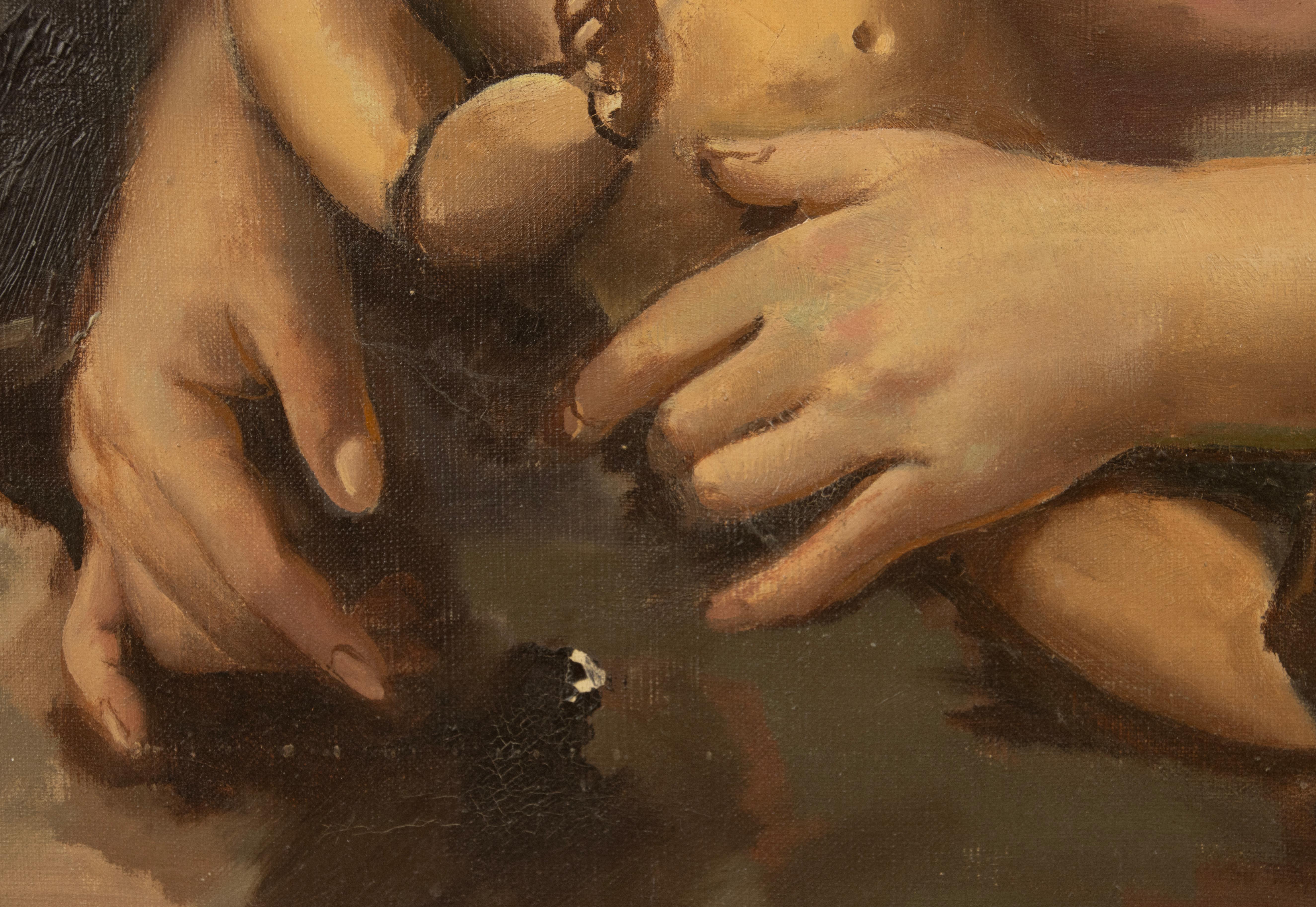 Mitte 20. Jahrhundert Ölgemälde - Jean d'Esparbès - Öl auf Leinwand - Mutterschaft im Angebot 4