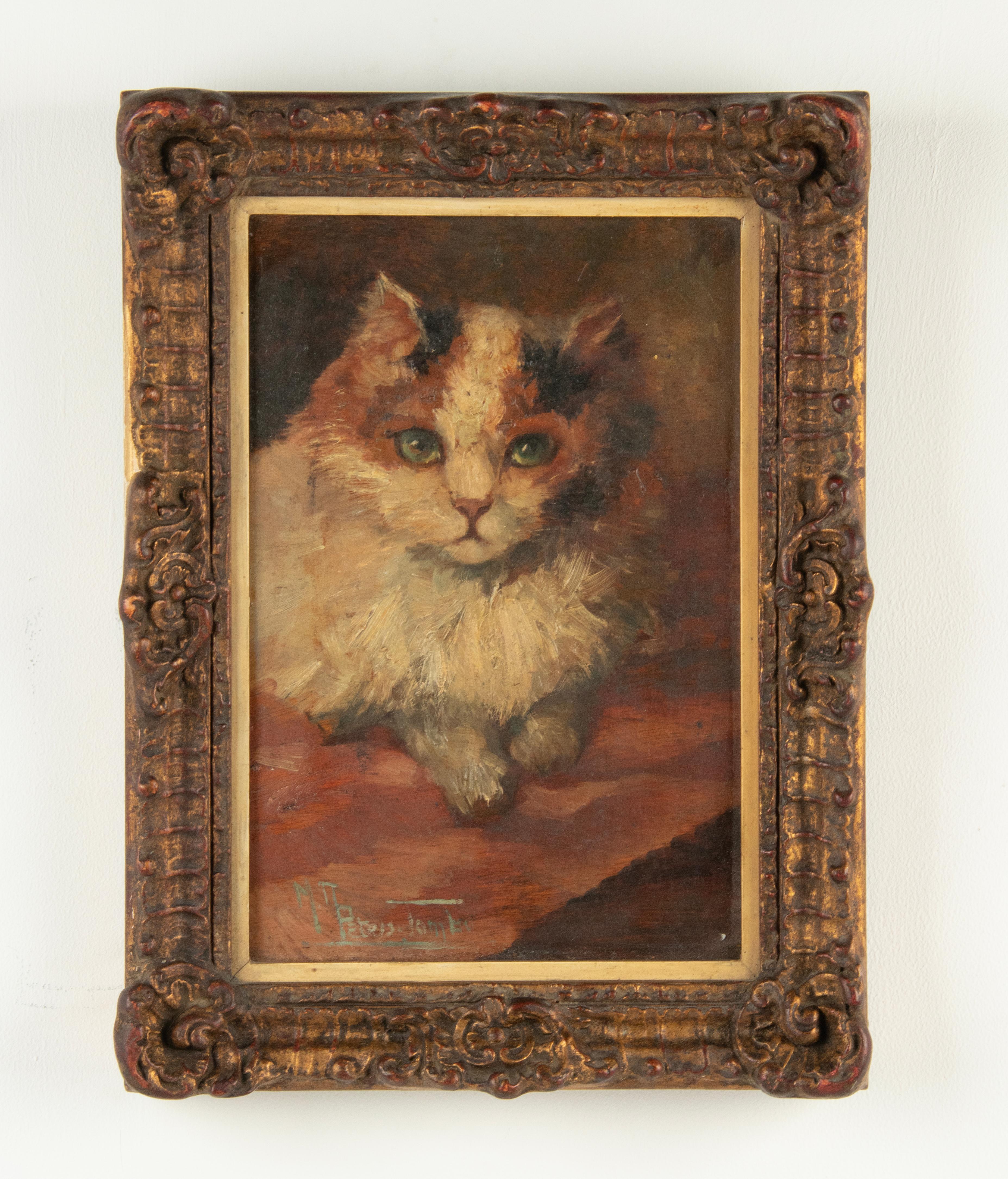 Mid-Century Modern Peinture à l'huile d'un chat du milieu du XXe siècle par Madeleine Peters-Tombu en vente