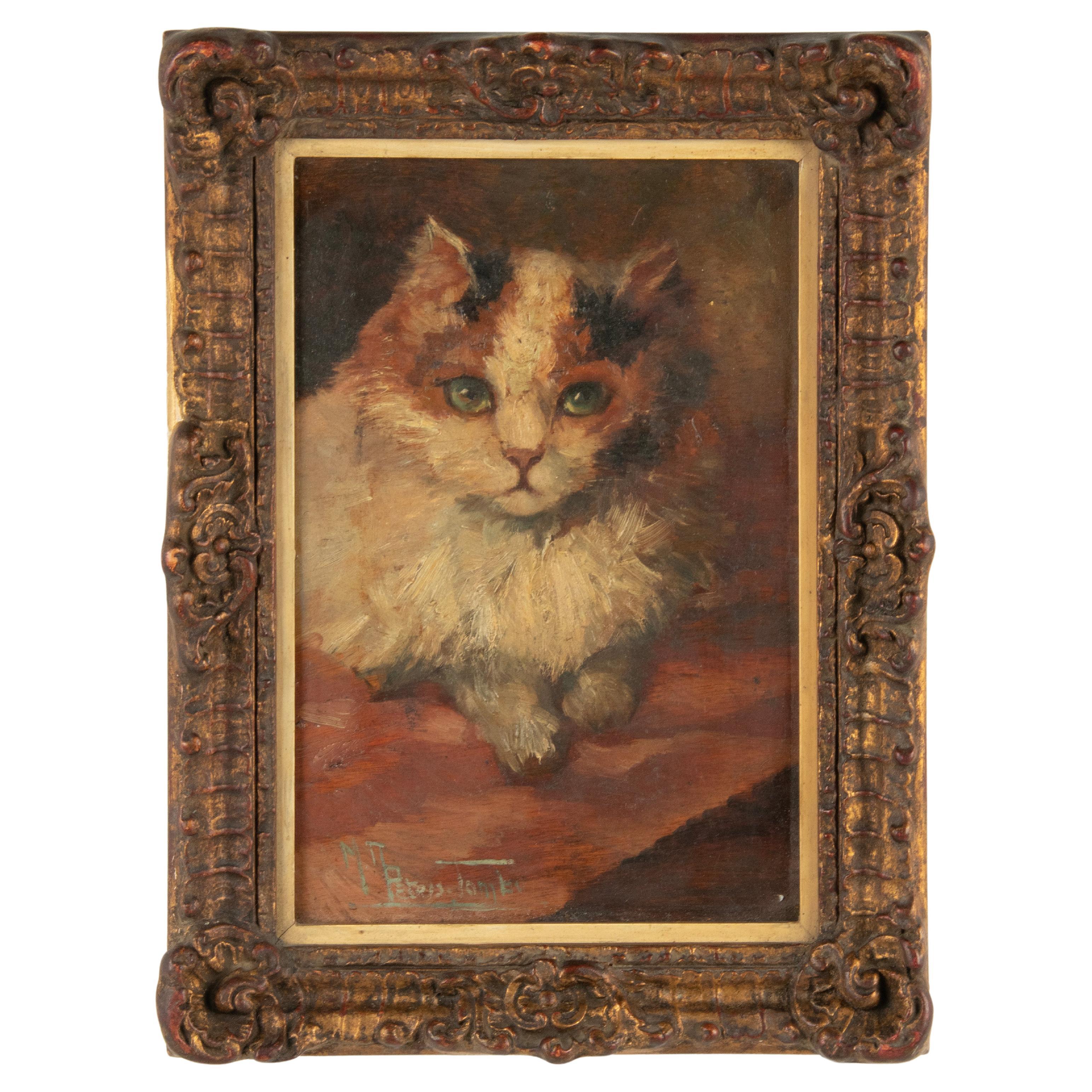 Mid 20th Century Oil Painting of a Cat by Madeleine Peters-Tombu For Sale