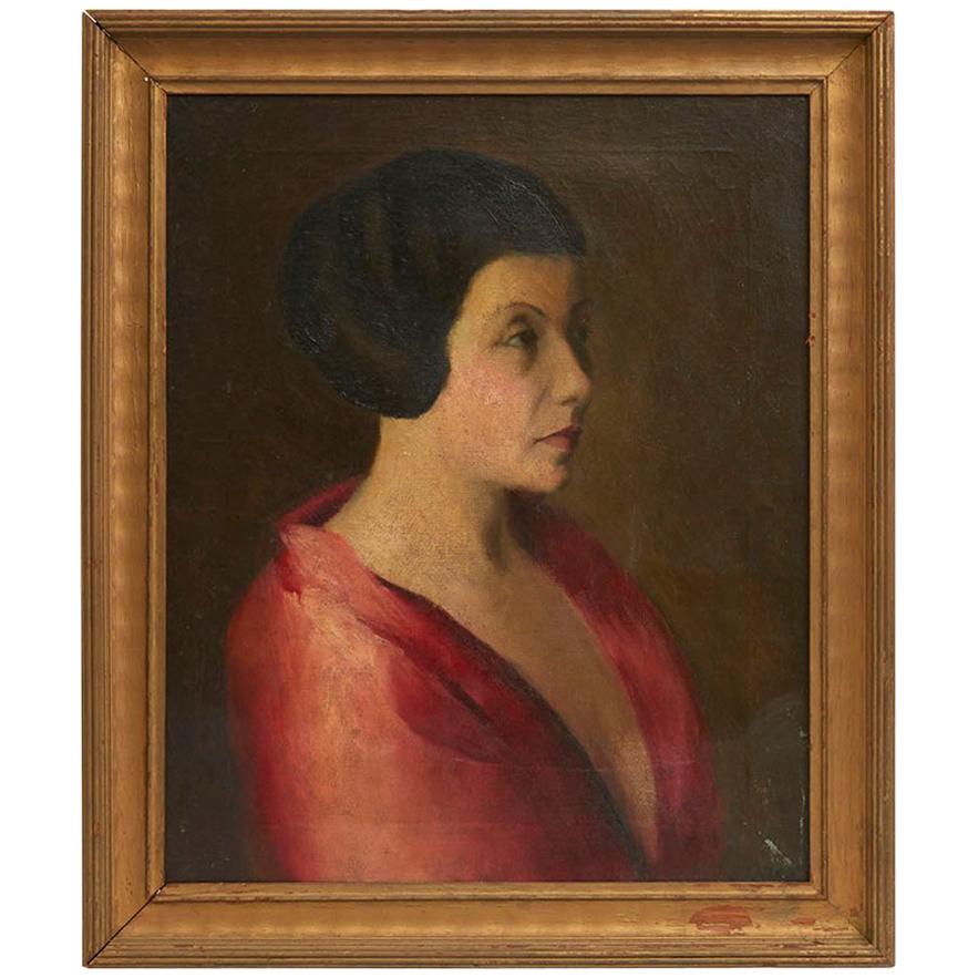 Mid-20th Century Oil Painting of Woman