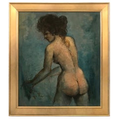Mid-20th Century Oil Painting on Board Nude