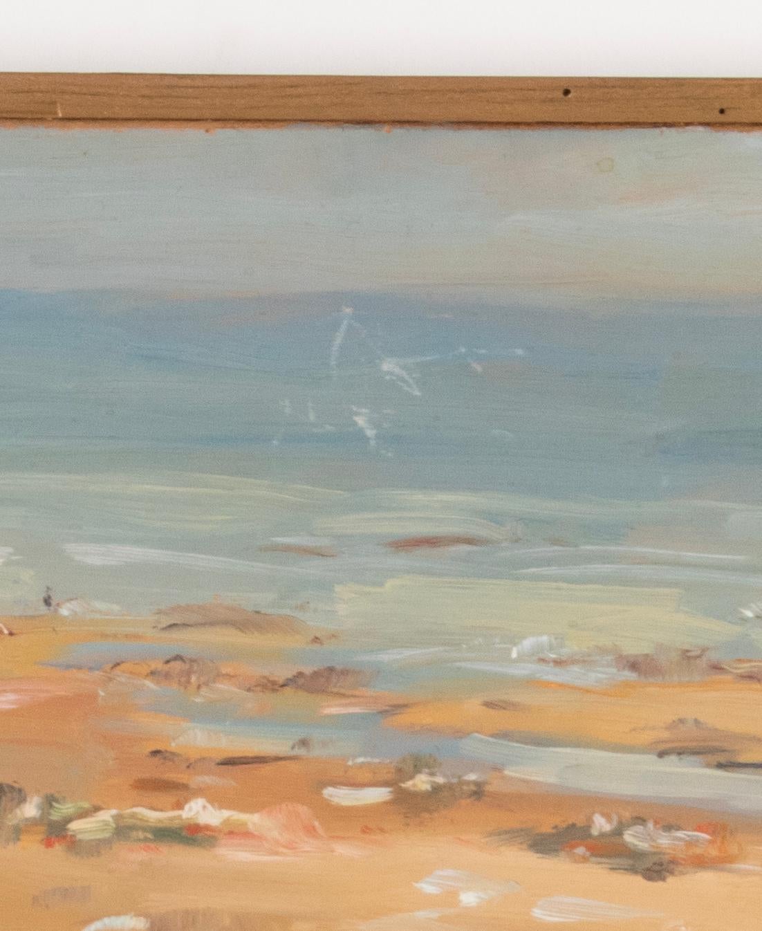 Peinture à l'huile du milieu du 20e siècle Journée d'été à la plage en vente 2