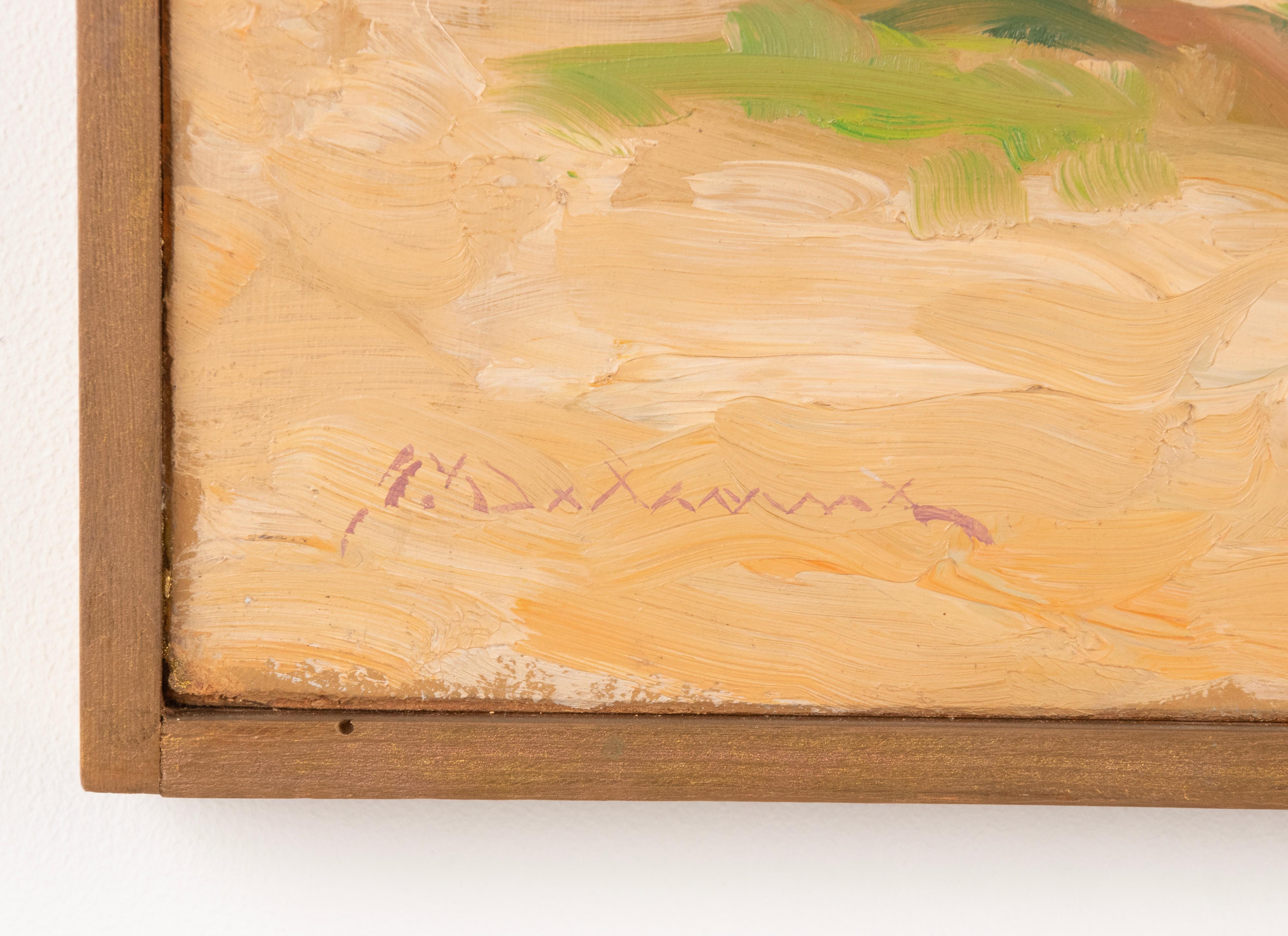 Mid-Century Modern Peinture à l'huile du milieu du 20e siècle Journée d'été à la plage
