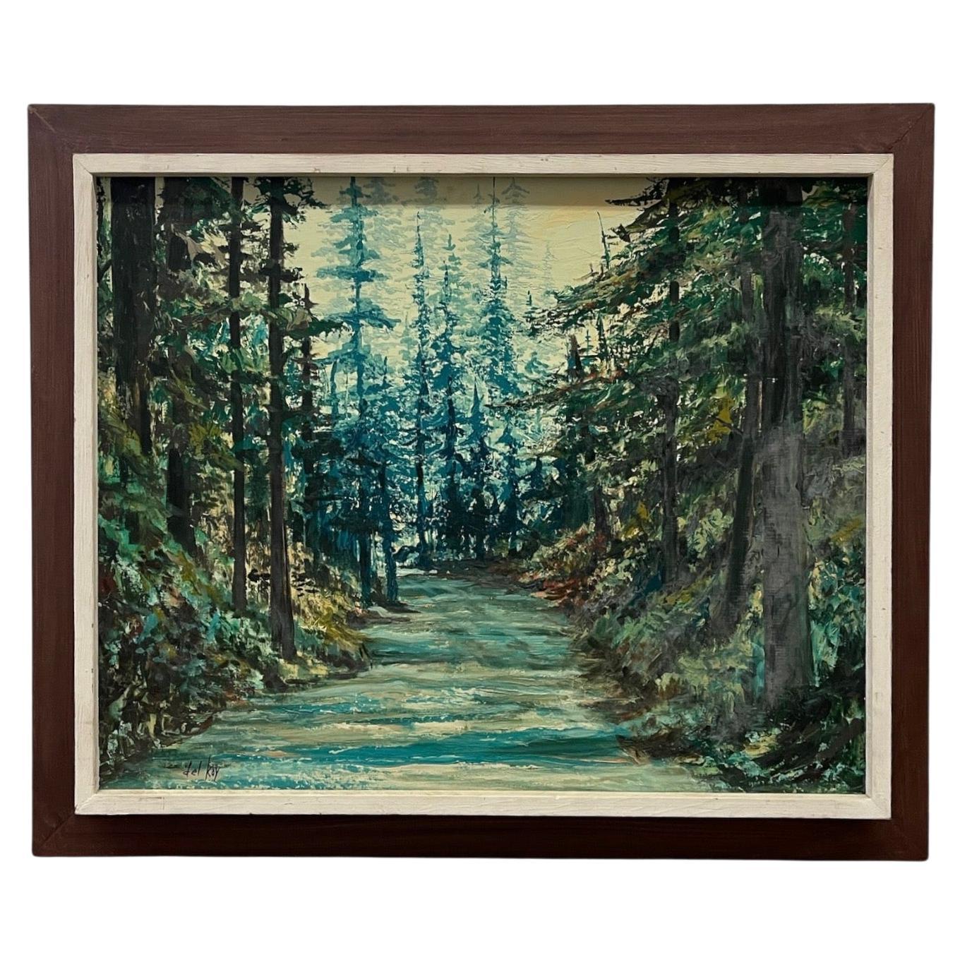 Mitte des 20. Jahrhunderts Ölgemälde "Woods" von Del Kay - Pacific Northwest Forest Land