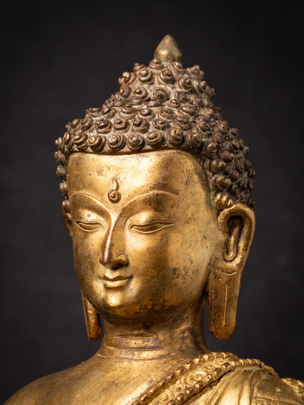 Mid-20th century old bronze Nepali Buddha statue i20.5nlaid with real gem stones 6