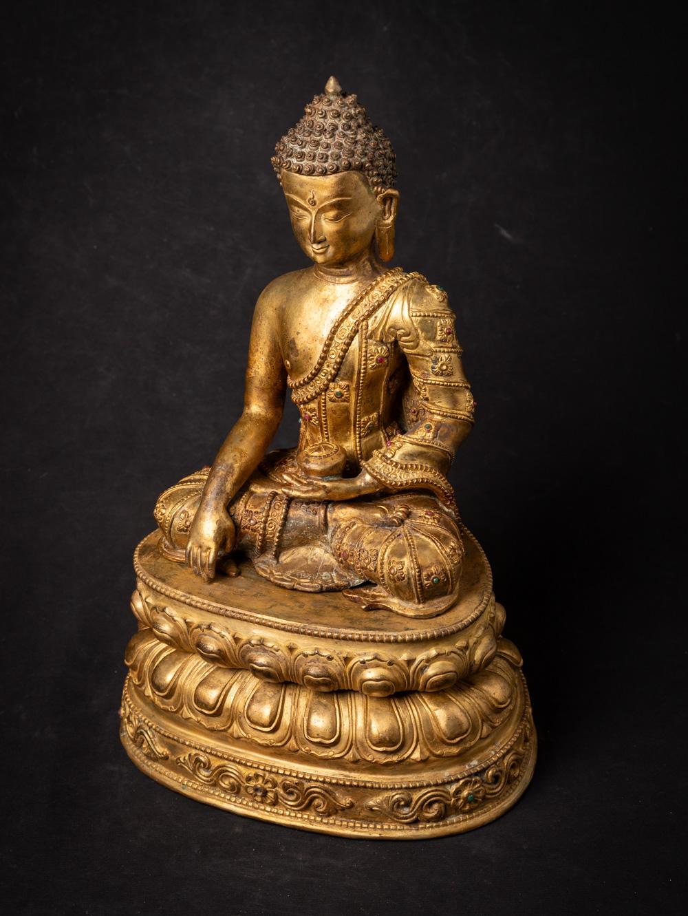 Mid-20th century old bronze Nepali Buddha statue i20.5nlaid with real gem stones 7