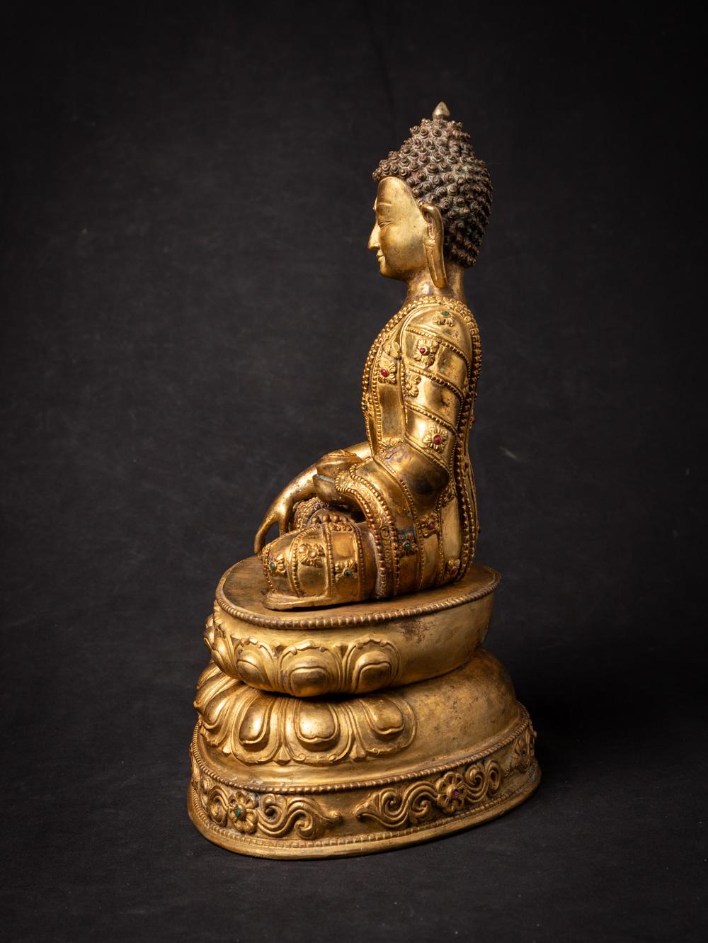 Nepalese Mid-20th century old bronze Nepali Buddha statue i20.5nlaid with real gem stones
