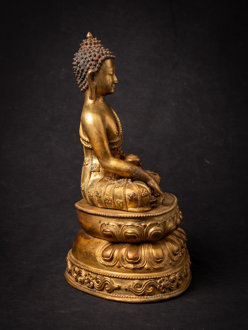 20th Century Mid-20th century old bronze Nepali Buddha statue i20.5nlaid with real gem stones