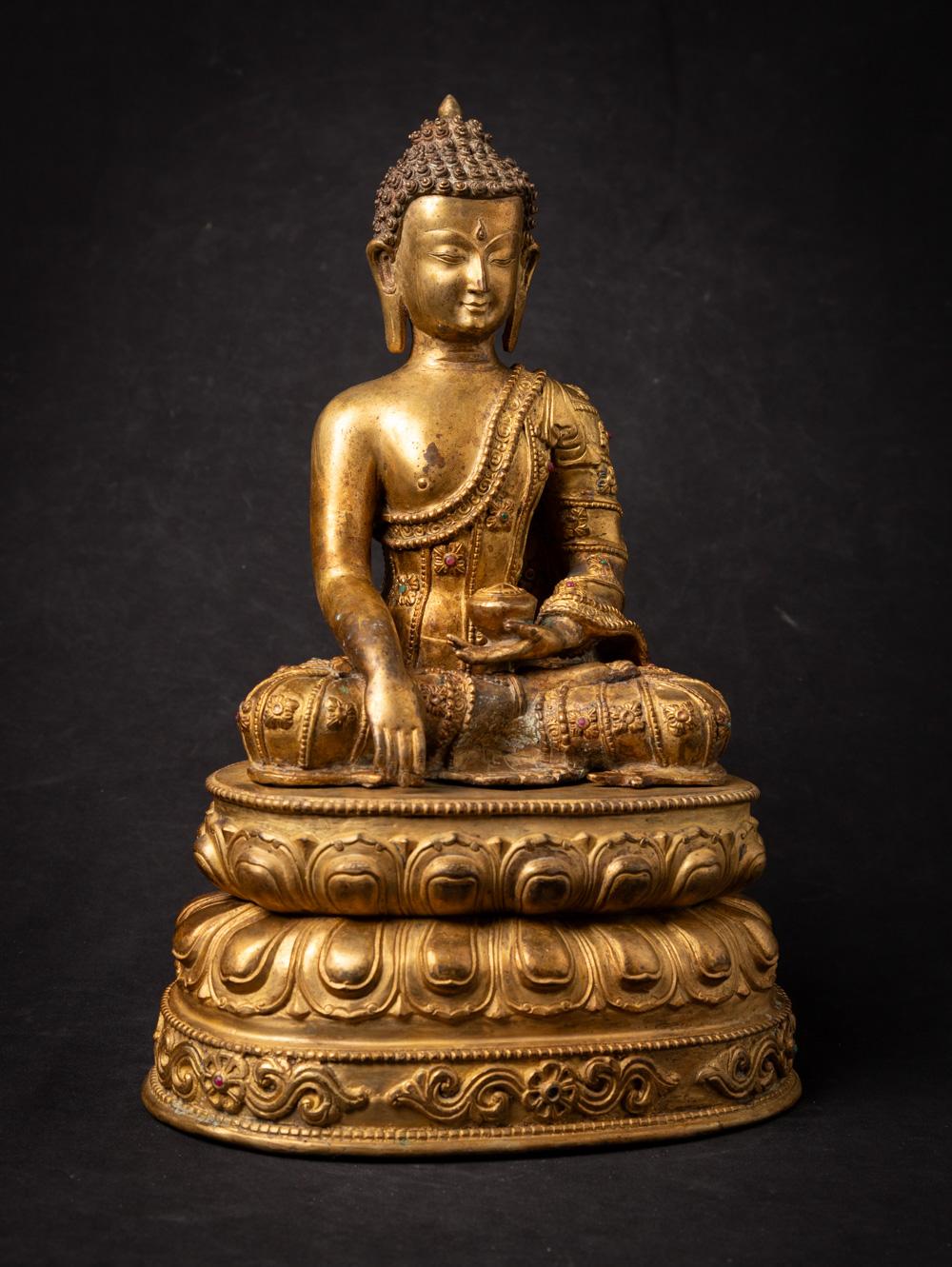 Bronze Mid-20th century old bronze Nepali Buddha statue i20.5nlaid with real gem stones