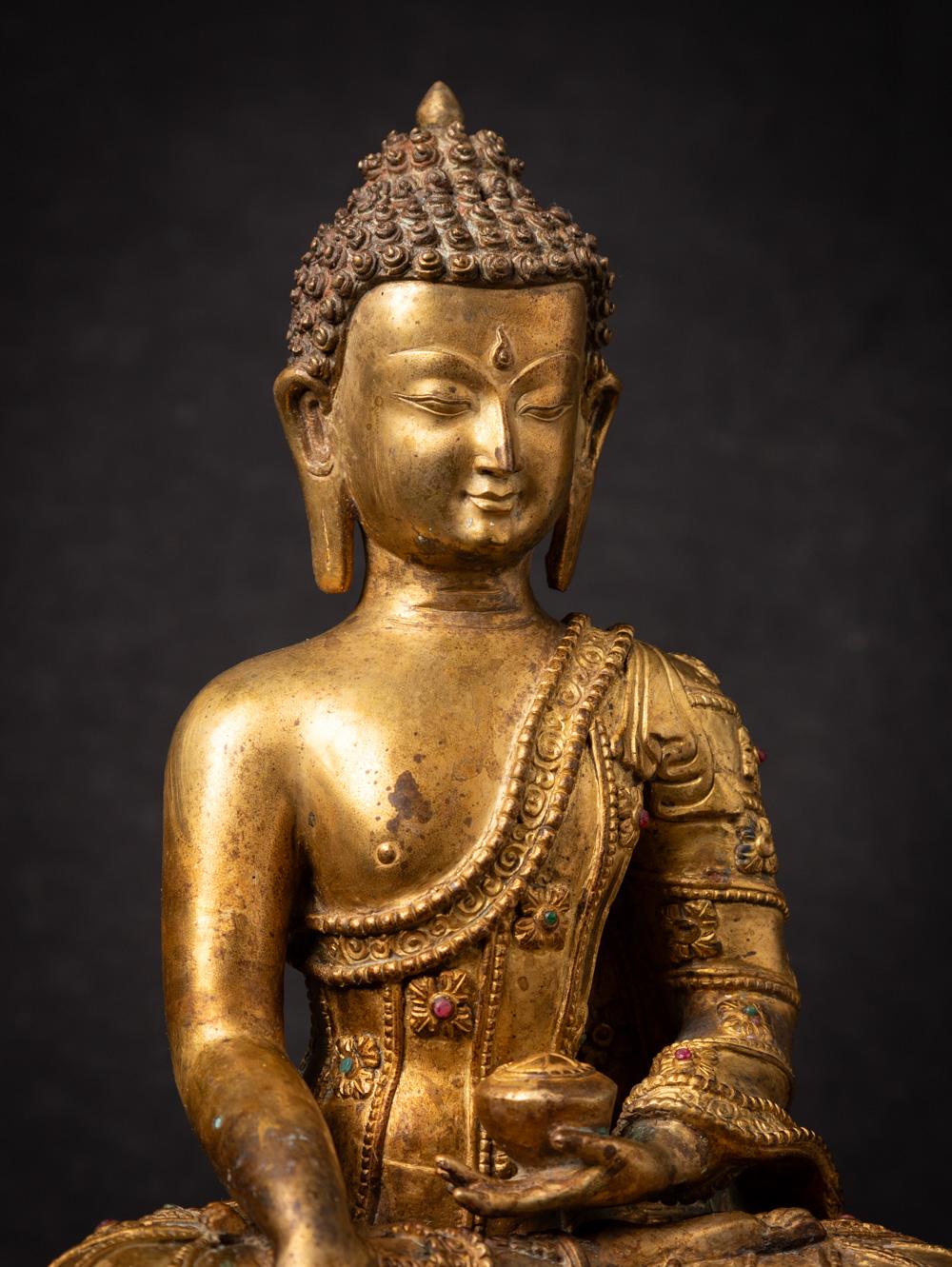 Mid-20th century old bronze Nepali Buddha statue i20.5nlaid with real gem stones 1