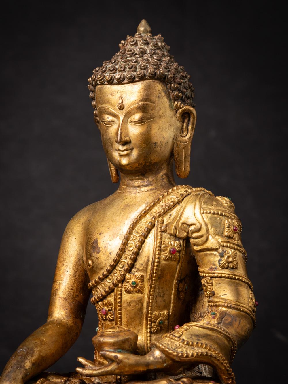 Mid-20th century old bronze Nepali Buddha statue i20.5nlaid with real gem stones 3