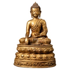 Mid-20th century old bronze Nepali Buddha statue i20.5nlaid with real gem stones