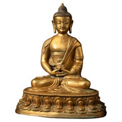 Mid 20th century old bronze Nepali Buddha statue in Dhyana Mudra