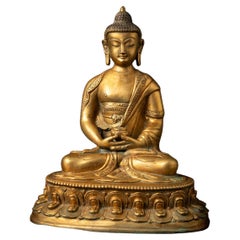 Chinesische Buddha-Statue aus Bronze aus der Mitte des 20. Jahrhunderts in Dhyana Mudra