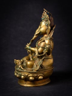 Mid-20th century old bronze Nepali Ganesha statue with gold fire gilded