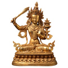 Mid-20th century Old bronze Nepali Manjushri statue from Nepal