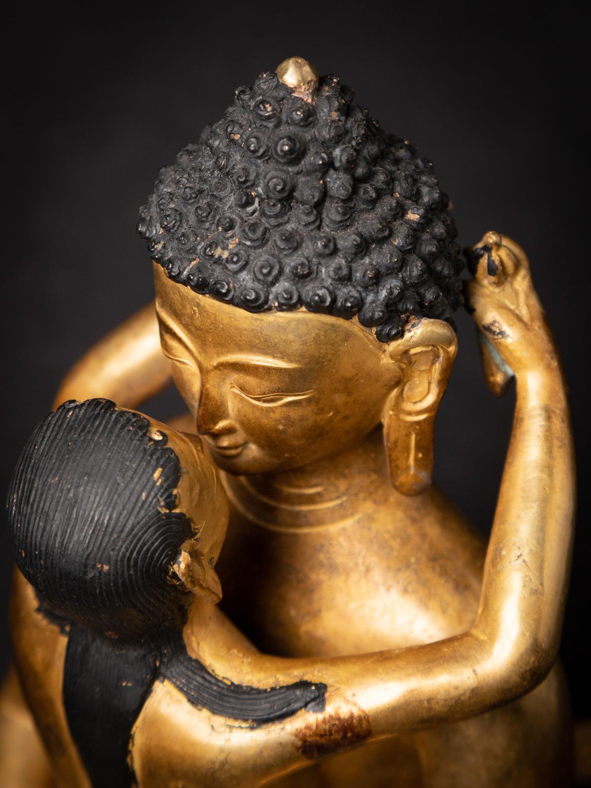 Mid-20th Century Old Bronze Nepali Samantabhadra Statue - Fire Gilded with Gold 4