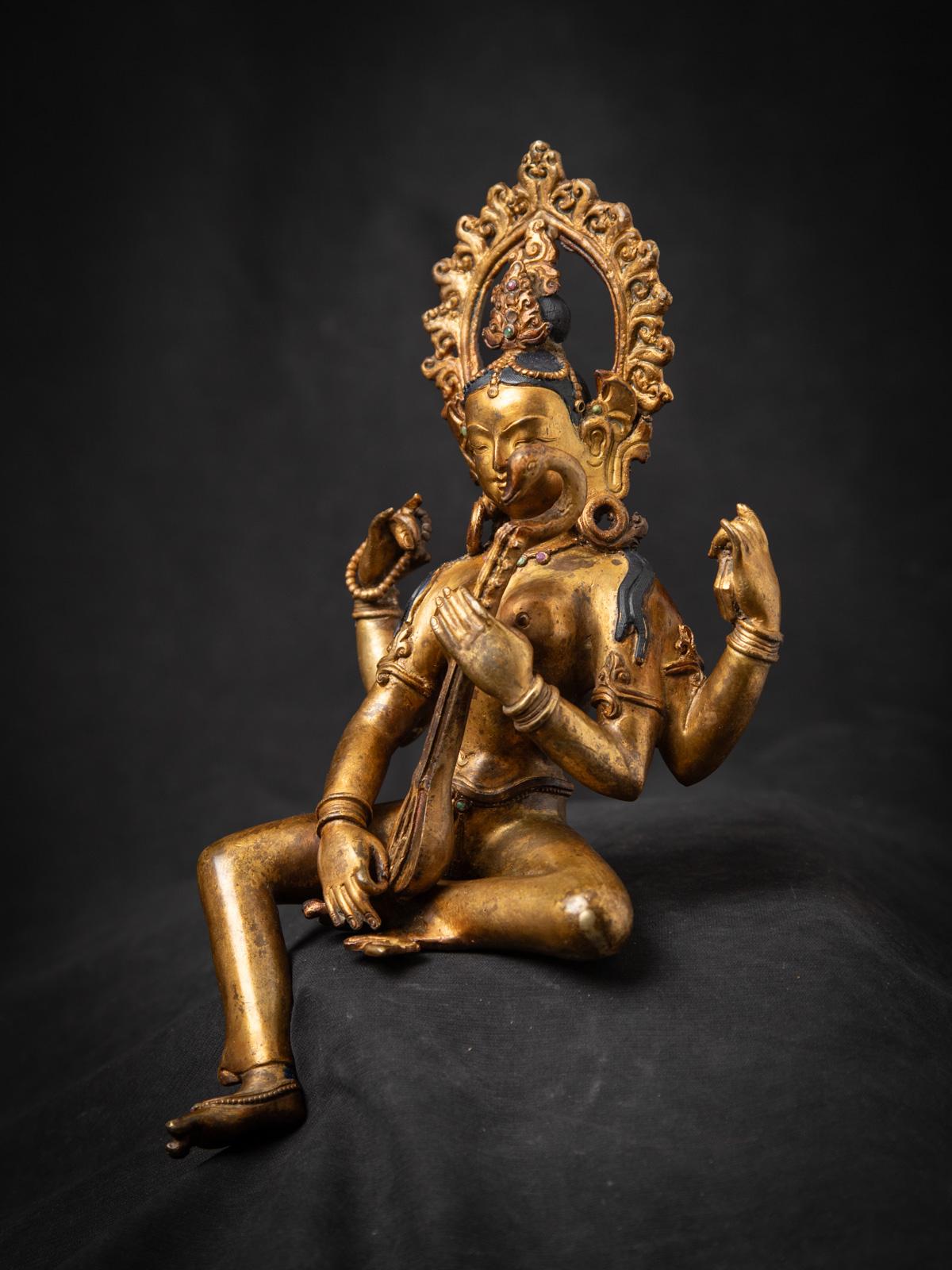 Bronze Milieu du 20e siècle Statue Saraswati en bronze ancien du Népal - Bouddhas originaux en vente