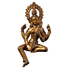 Mid 20th century Old bronze Nepali Saraswati statue - Original Buddhas