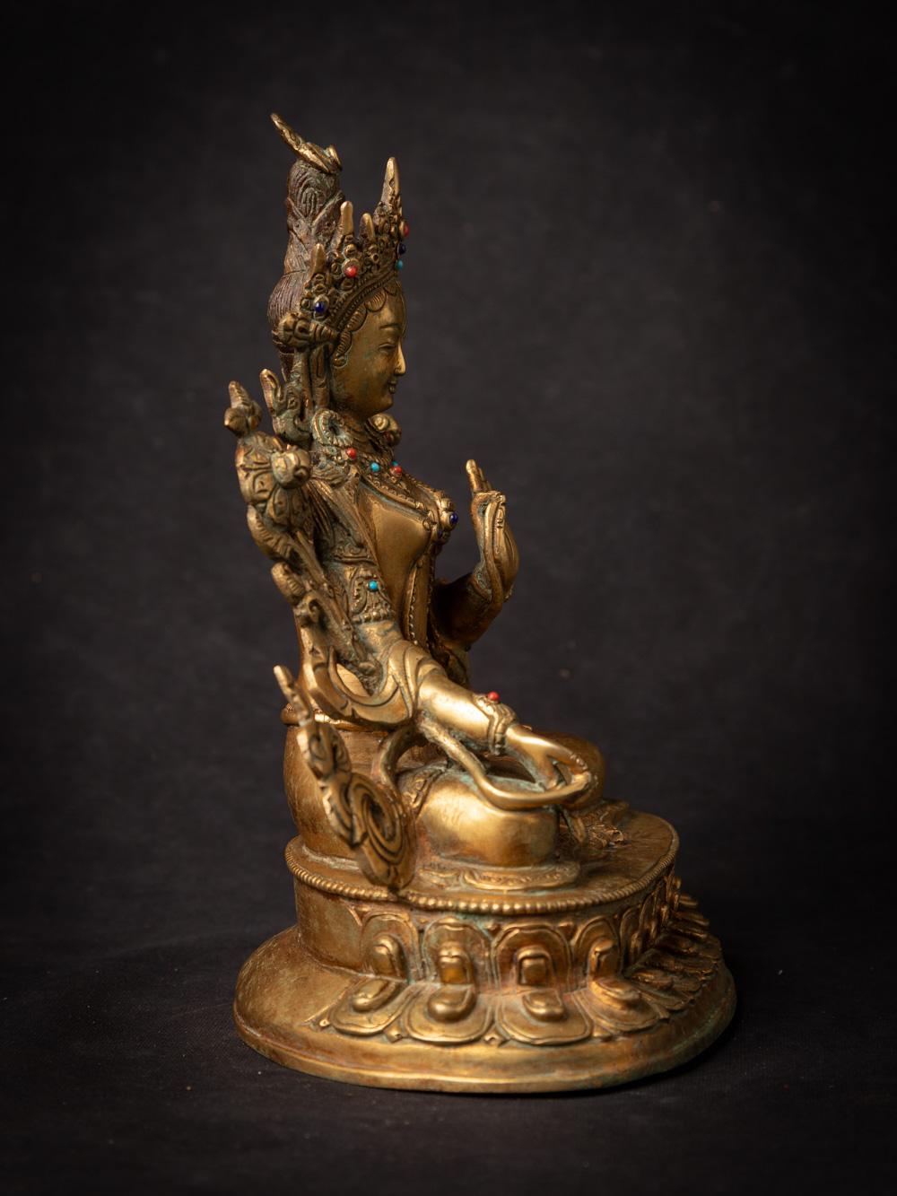20th Century Mid-20th century old bronze Nepali White Tara statue in Vitarka Mudra