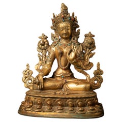 Antike Nepali-Weiße Tara-Statue aus Bronze aus der Mitte des 20. Jahrhunderts in Vitarka Mudra