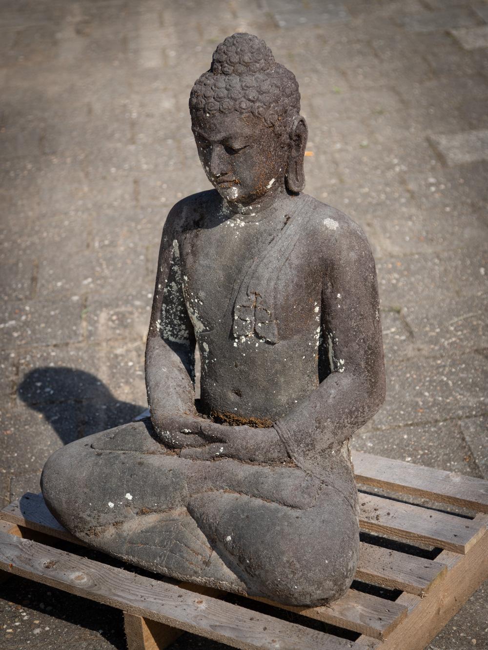 Mid 20th century old lava stone Buddha statue from Indonesia - OriginalBuddhas 7