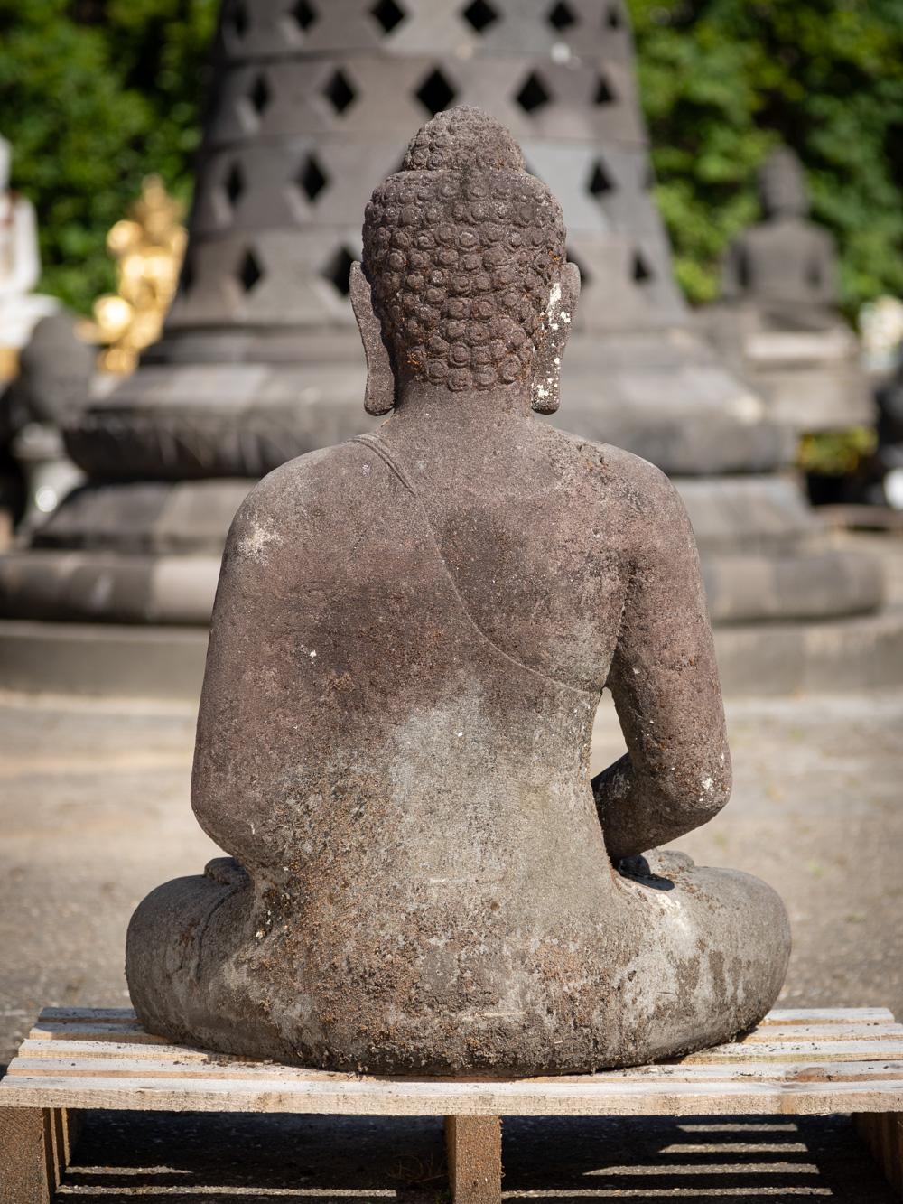Mid 20th century old lava stone Buddha statue from Indonesia - OriginalBuddhas In Good Condition In DEVENTER, NL