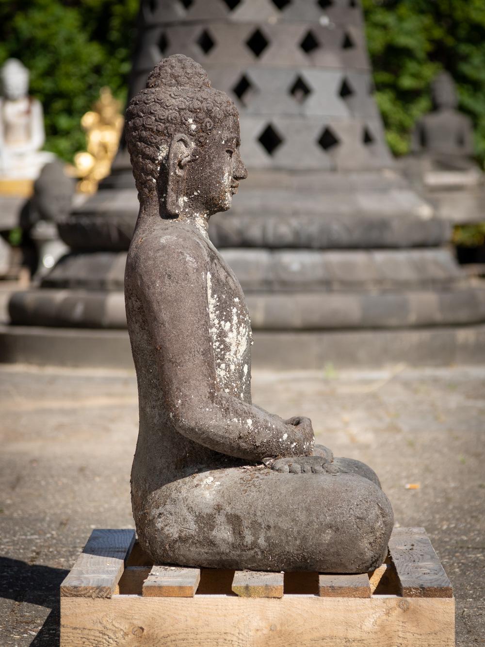 20th Century Mid 20th century old lava stone Buddha statue from Indonesia - OriginalBuddhas