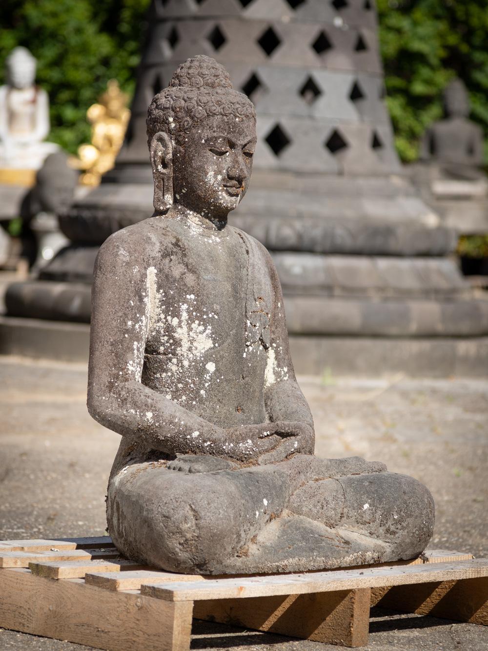 Lava Mid 20th century old lava stone Buddha statue from Indonesia - OriginalBuddhas