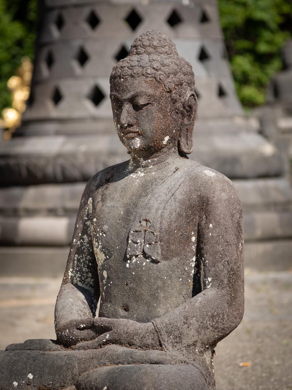 Mid 20th century old lava stone Buddha statue from Indonesia - OriginalBuddhas 3