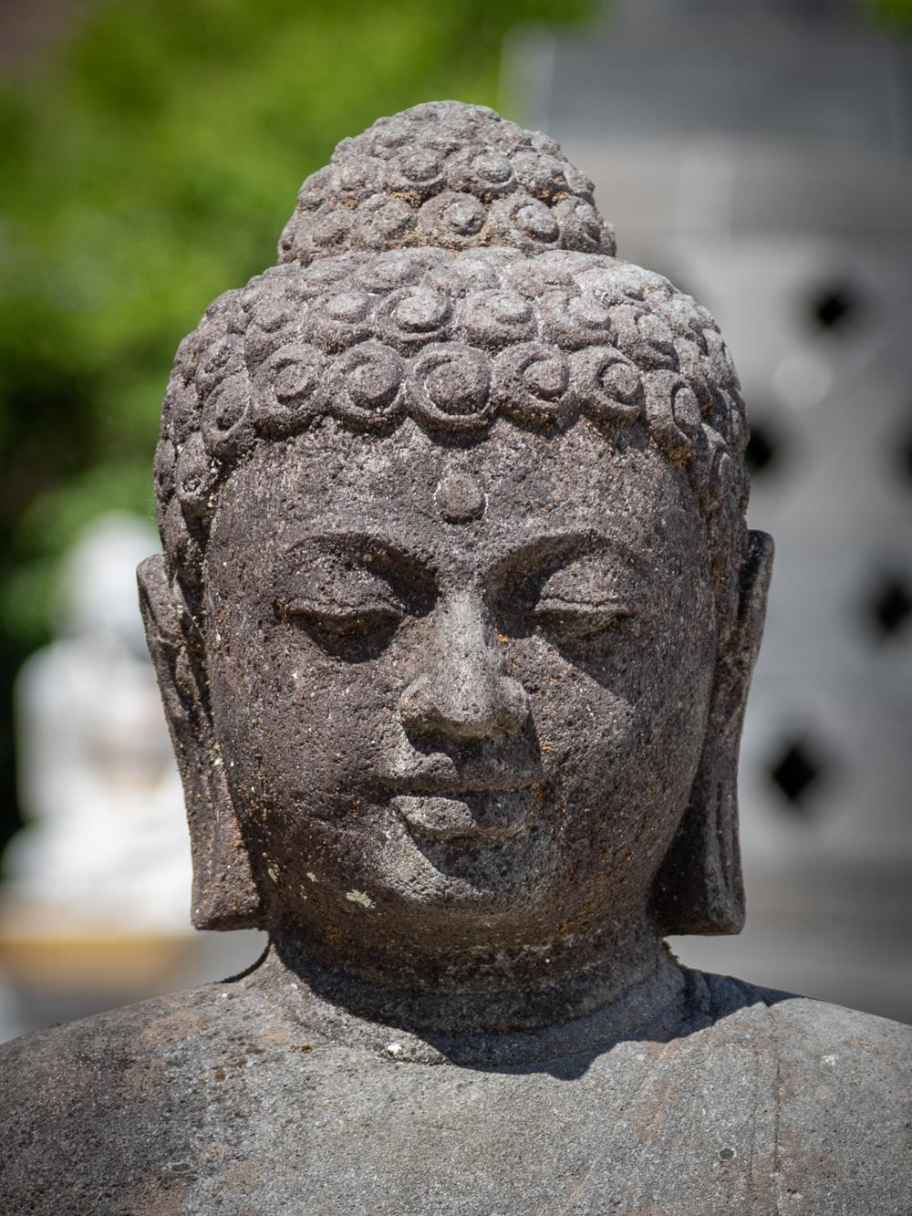 Mid 20th century old lavastone Buddha statue in Dhyana Mudra  OriginalBuddhas 5