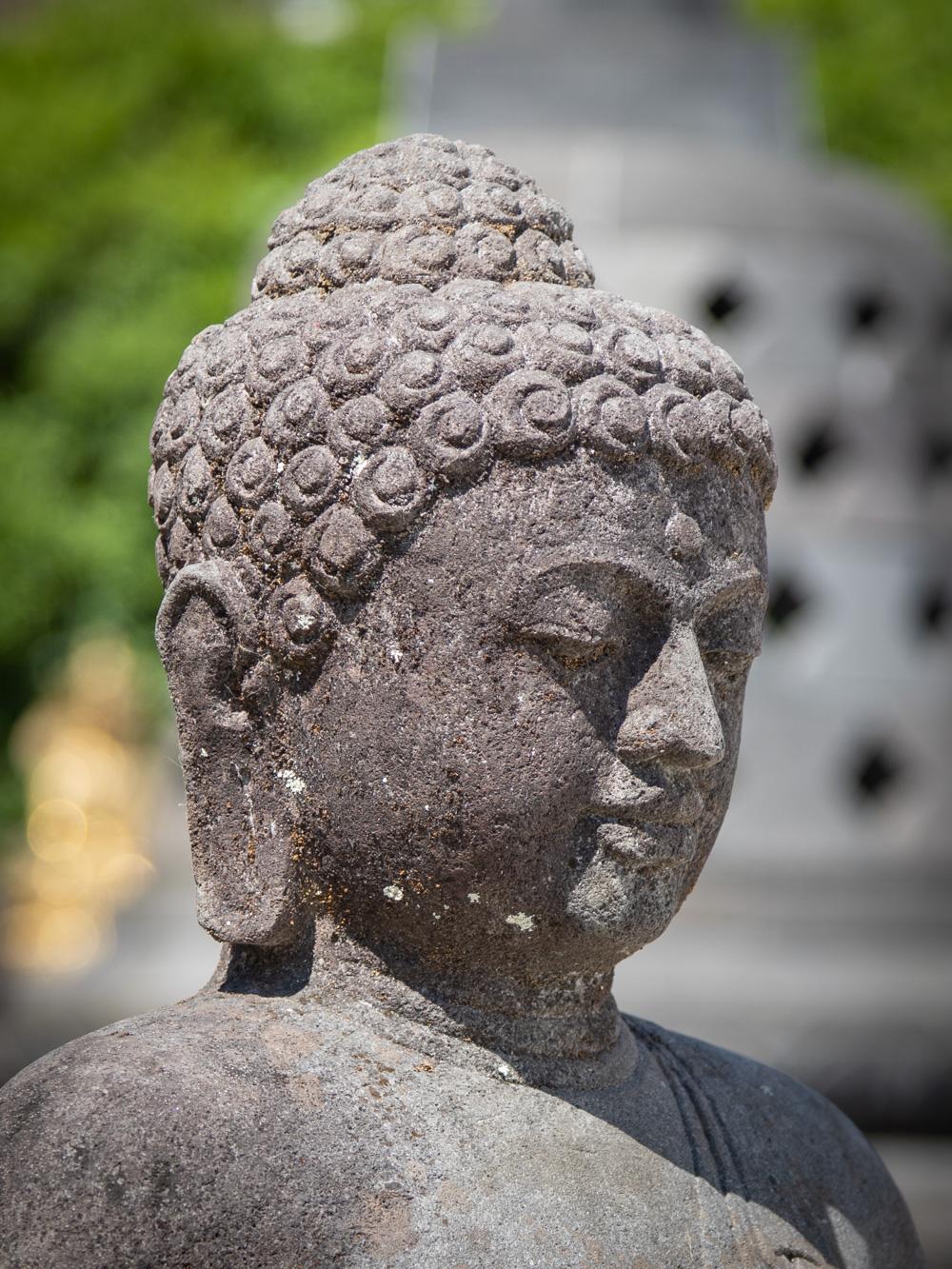 Mid 20th century old lavastone Buddha statue in Dhyana Mudra  OriginalBuddhas 6