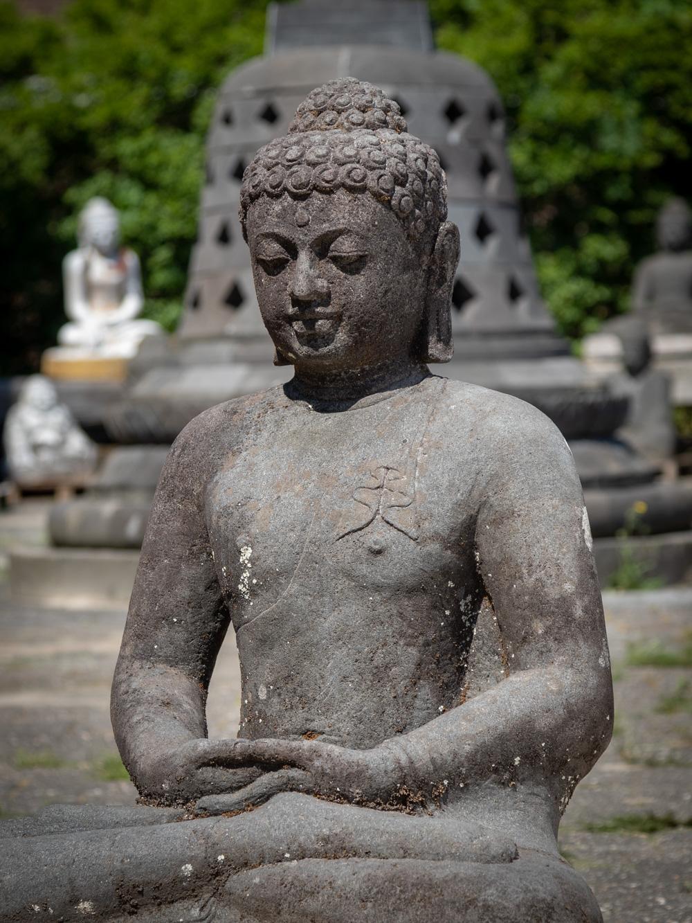 Mid 20th century old lavastone Buddha statue in Dhyana Mudra  OriginalBuddhas 7