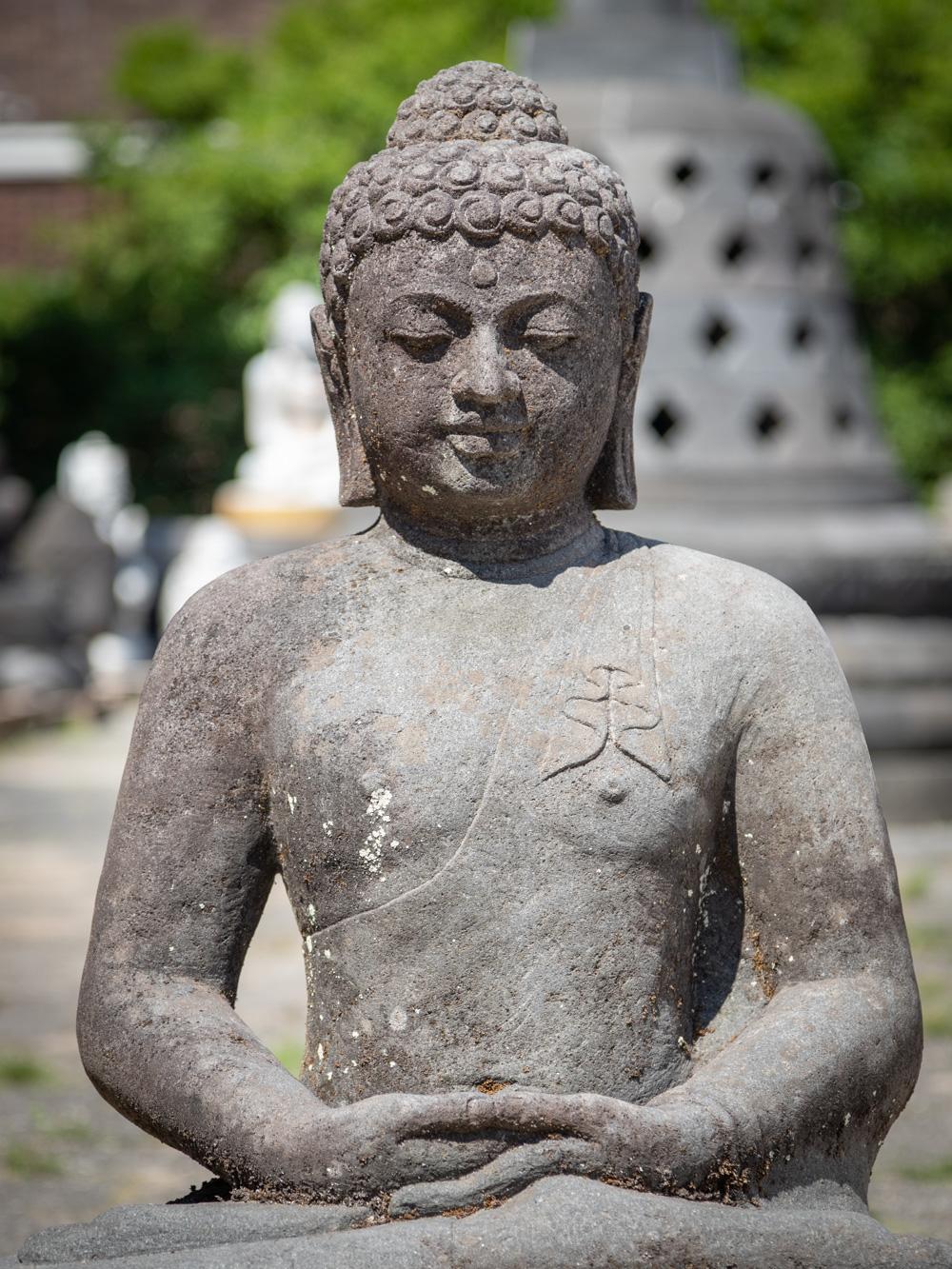 Mid 20th century old lavastone Buddha statue in Dhyana Mudra  OriginalBuddhas 8