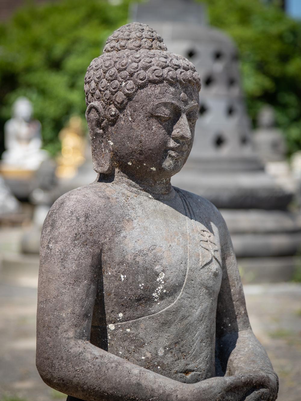 Mid 20th century old lavastone Buddha statue in Dhyana Mudra  OriginalBuddhas 9