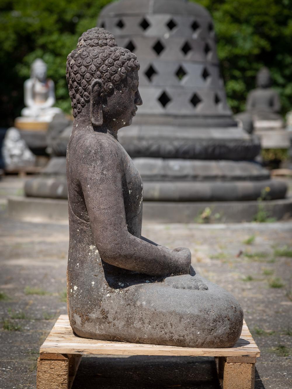 Mid 20th century old lavastone Buddha statue in Dhyana Mudra  OriginalBuddhas 11