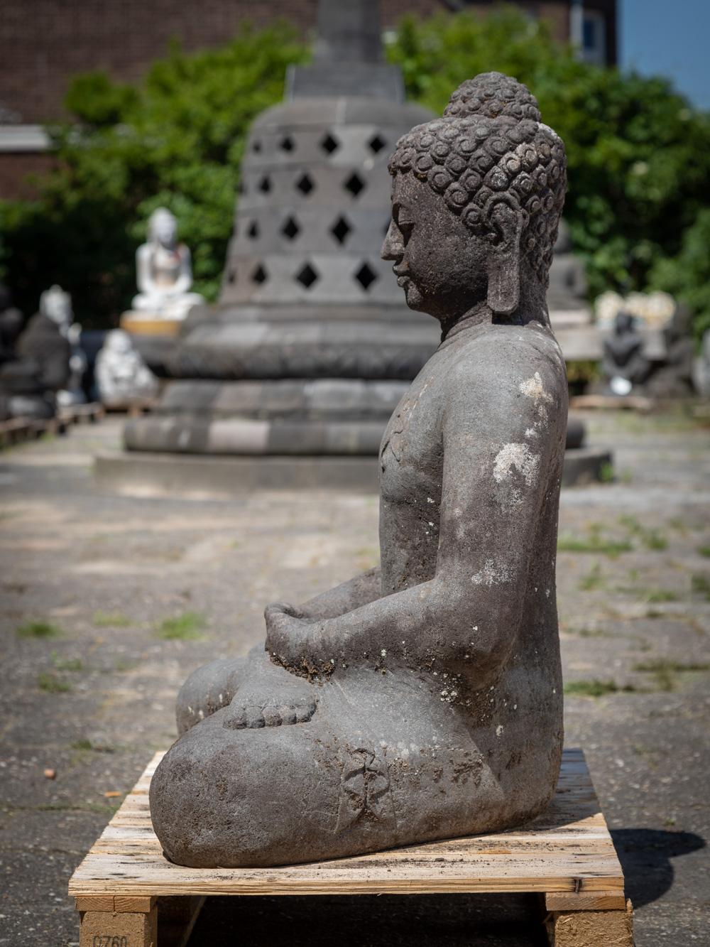 Mid 20th century old lavastone Buddha statue in Dhyana Mudra  OriginalBuddhas 13