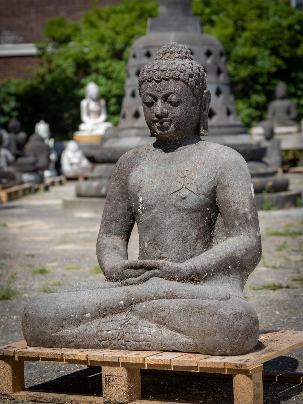 Mid 20th century old lavastone Buddha statue in Dhyana Mudra  OriginalBuddhas 14