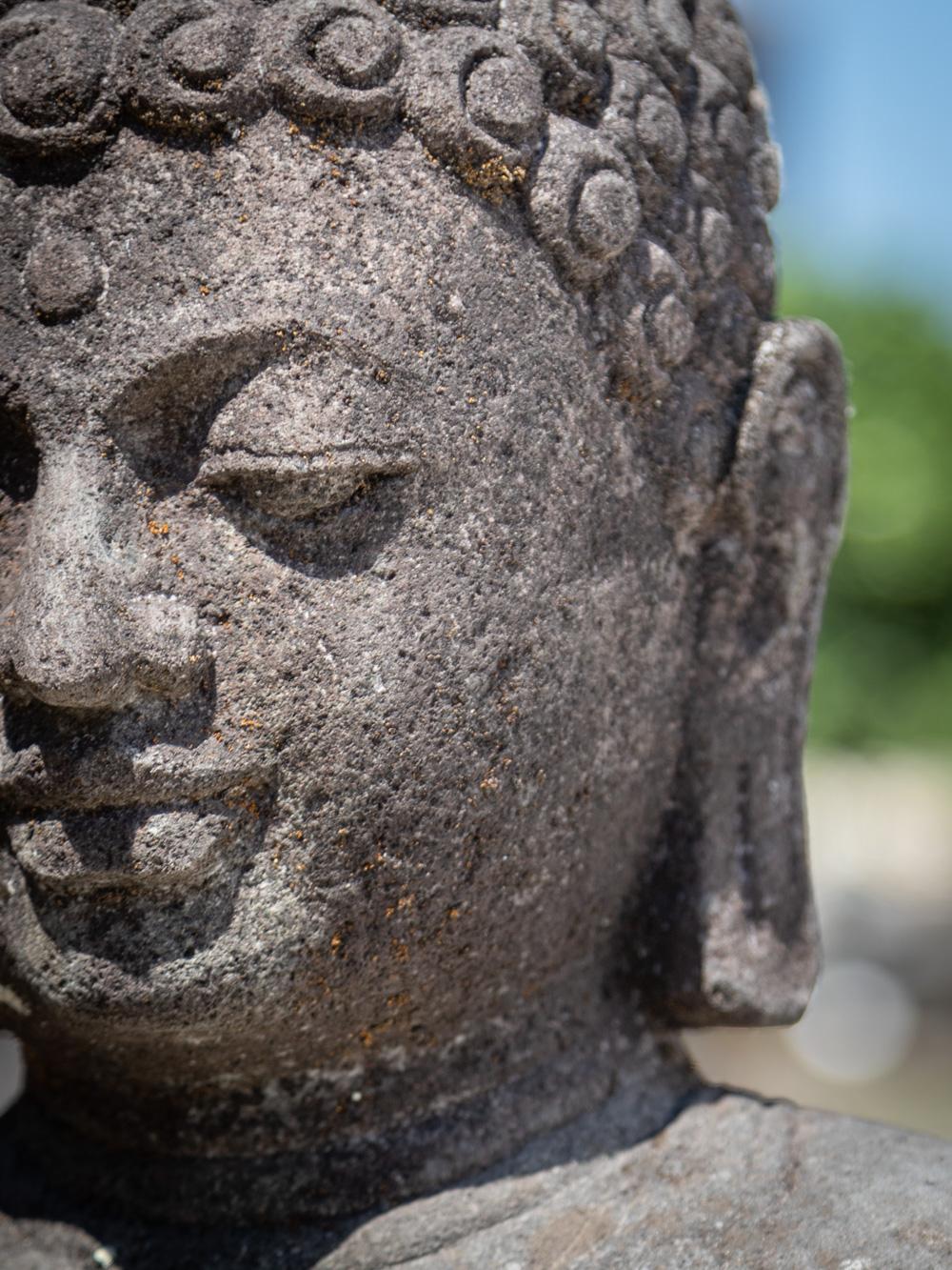 Stone Mid 20th century old lavastone Buddha statue in Dhyana Mudra  OriginalBuddhas