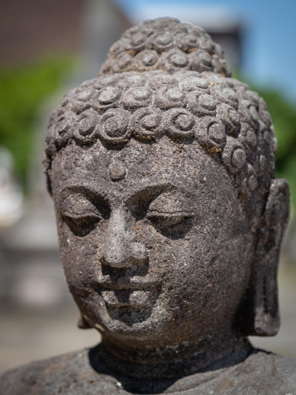 Mid 20th century old lavastone Buddha statue in Dhyana Mudra  OriginalBuddhas 1