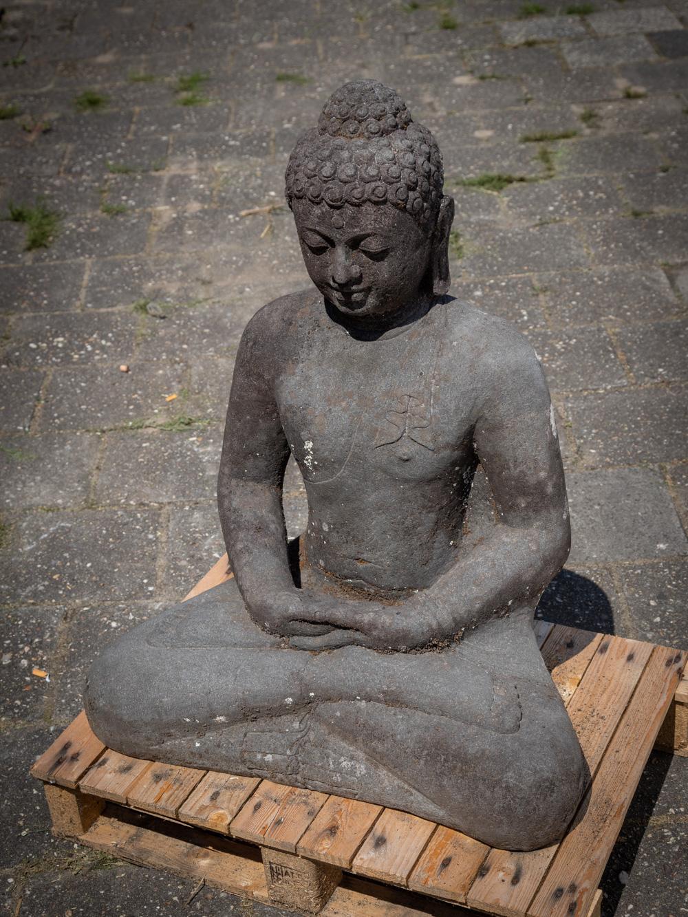 Mid 20th century old lavastone Buddha statue in Dhyana Mudra  OriginalBuddhas 3