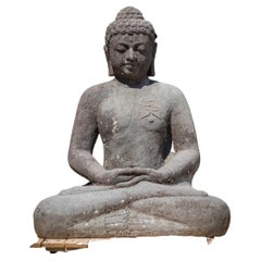 Mid 20th century old lavastone Buddha statue in Dhyana Mudra OriginalBuddhas