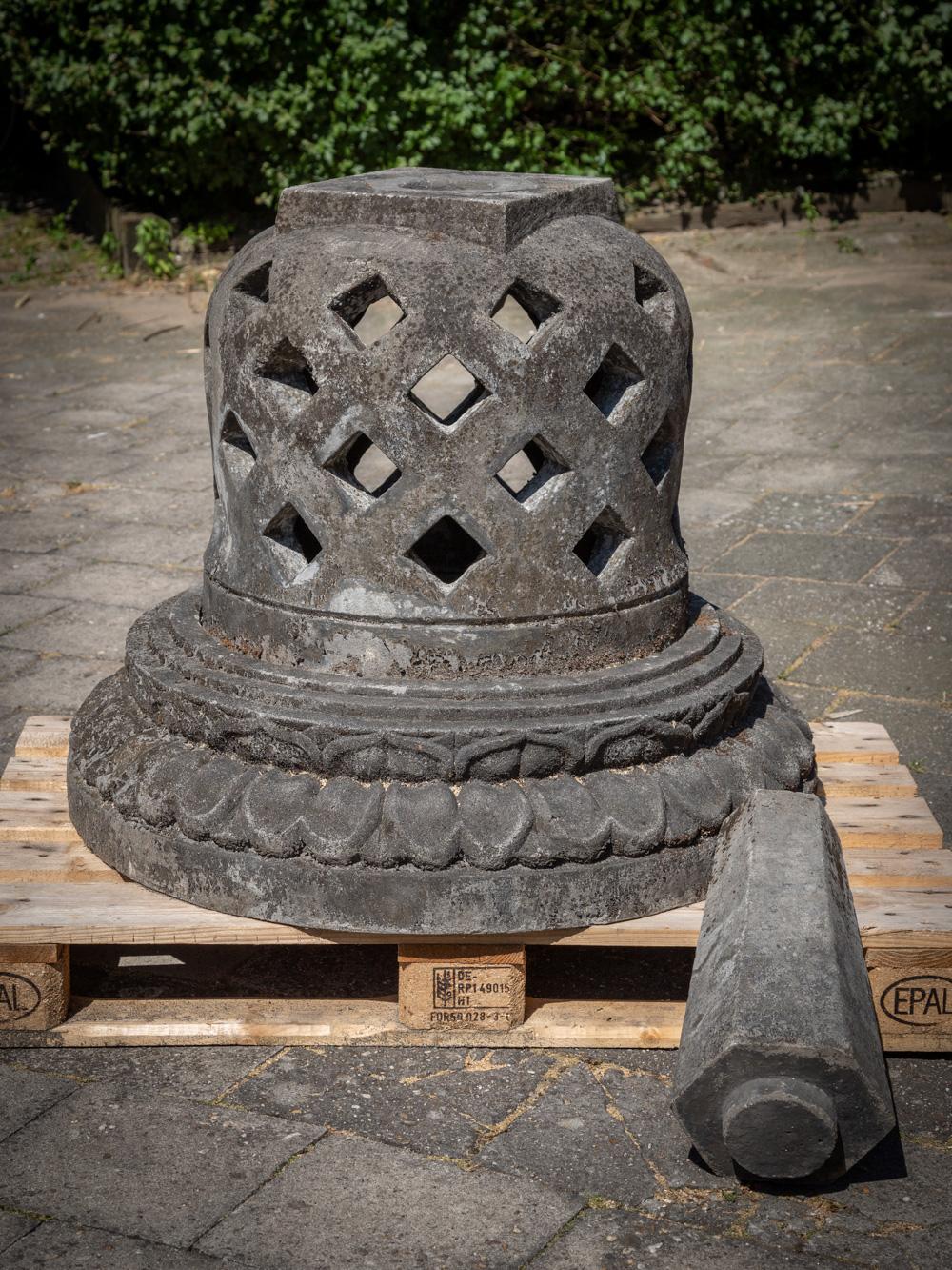 The old lavastone Stupa is a remarkable architectural masterpiece crafted from lavastone, known for its durability and timeless beauty. Standing at an impressive height of 124 cm and boasting a diameter of 100 cm, this Stupa commands attention and
