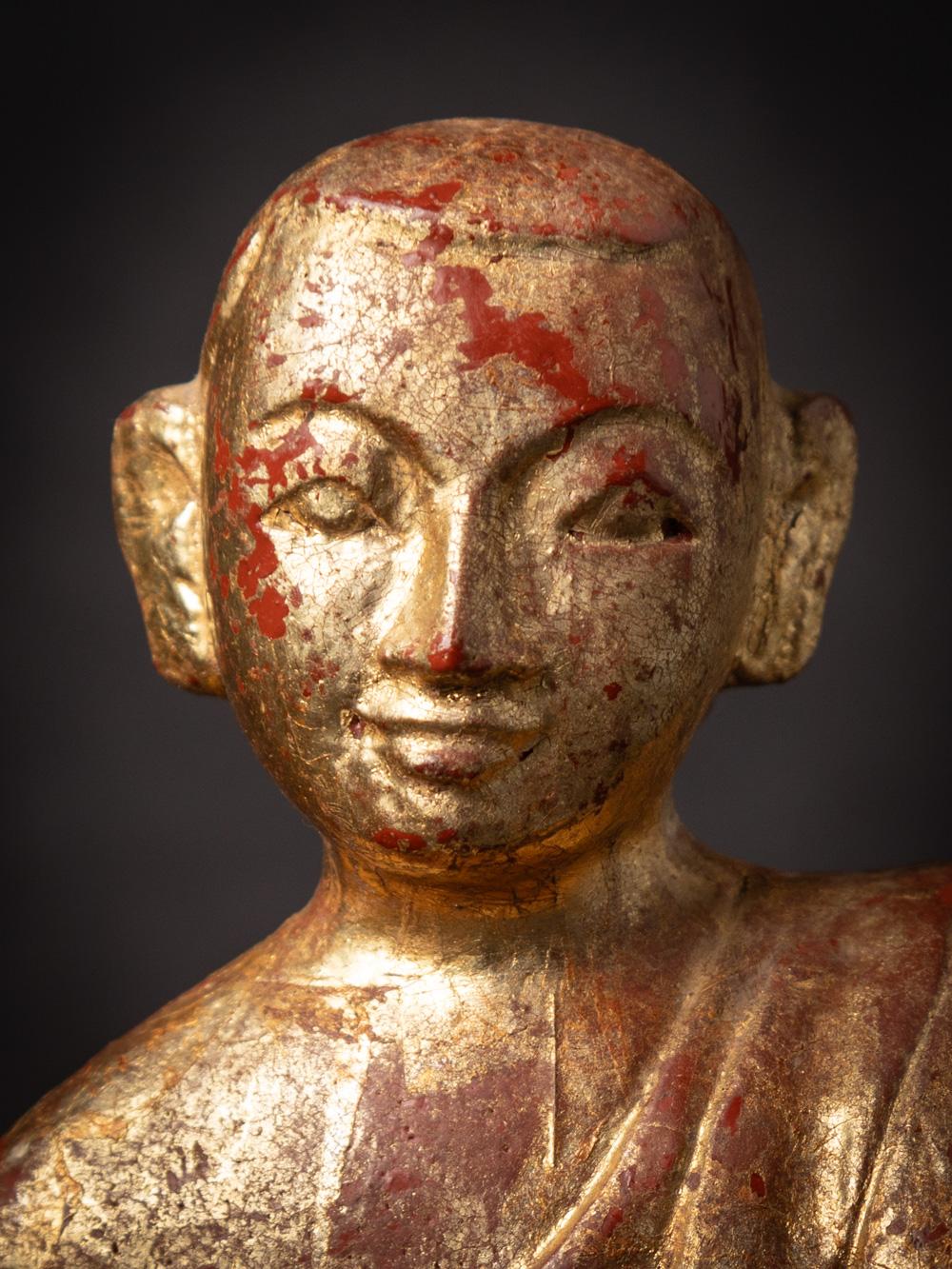 Mid-20th century old wooden Burmese Monk statue from Burma - OriginalBuddhas 6