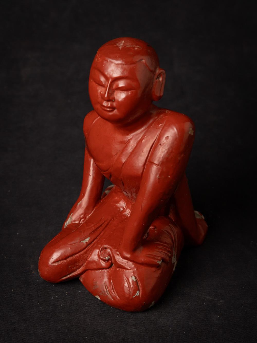 Mid-20th century Old wooden Burmese Monk statue from Burma - OriginalBuddhas For Sale 6