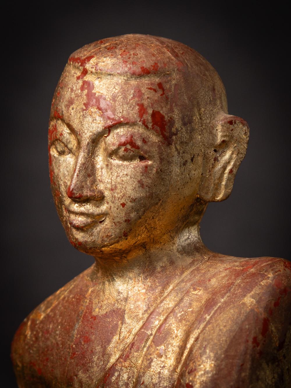 Mid-20th century old wooden Burmese Monk statue from Burma - OriginalBuddhas 7