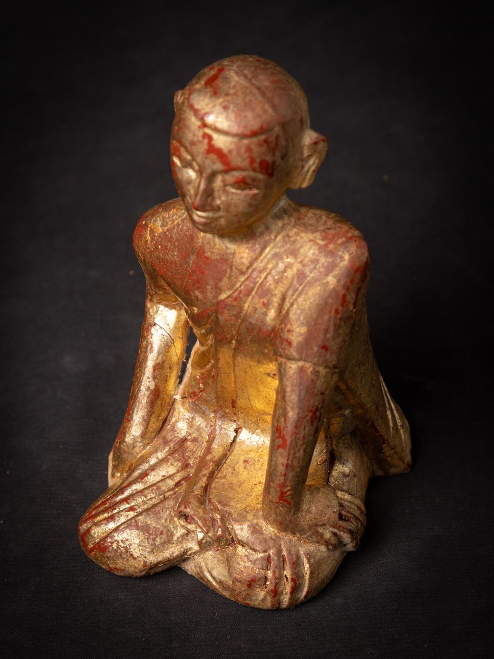 Mid-20th century old wooden Burmese Monk statue from Burma - OriginalBuddhas 8