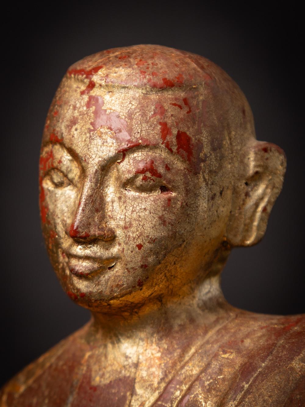 Mid-20th century old wooden Burmese Monk statue from Burma - OriginalBuddhas 10
