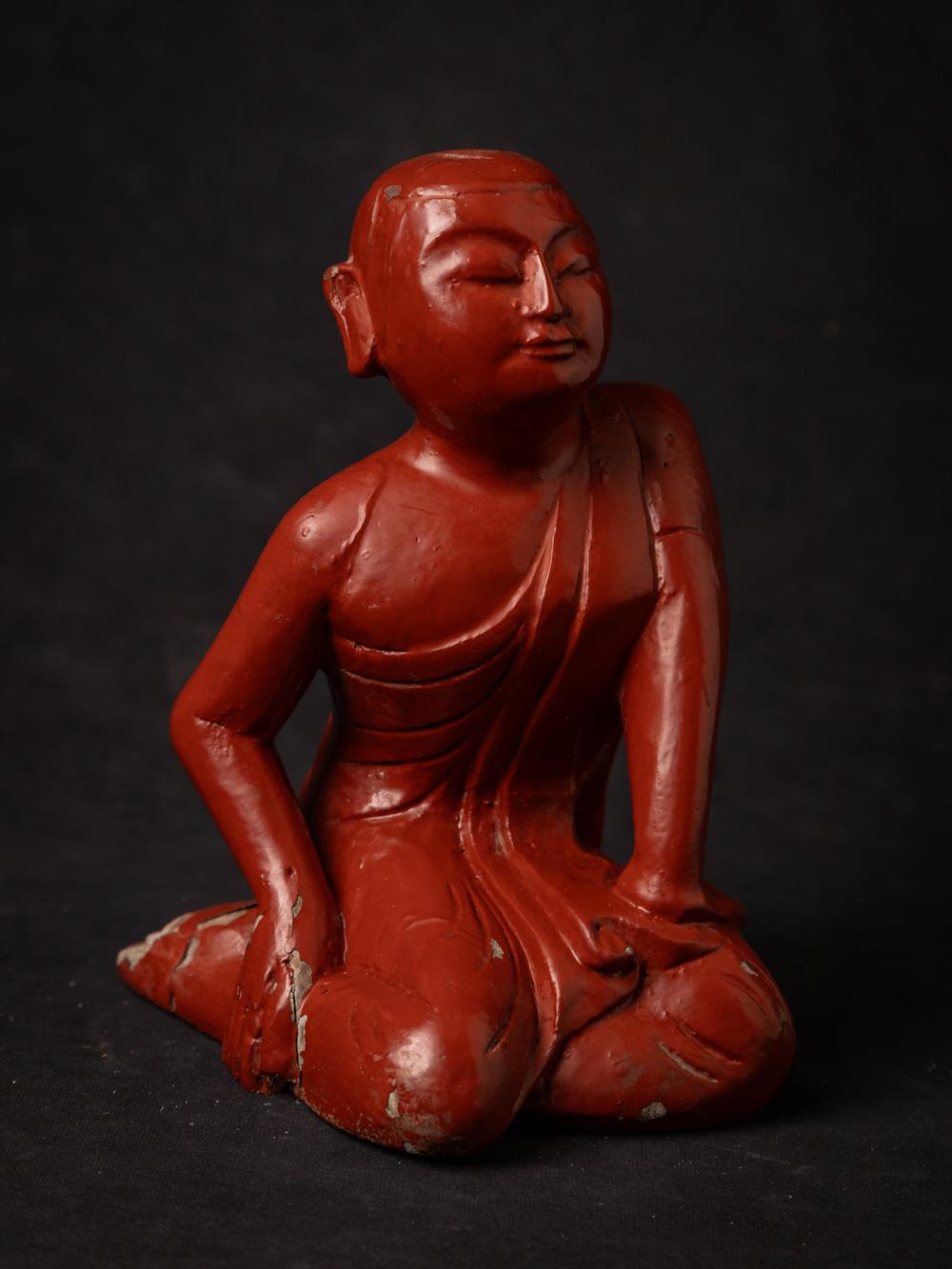 Wood Mid-20th century Old wooden Burmese Monk statue from Burma - OriginalBuddhas For Sale